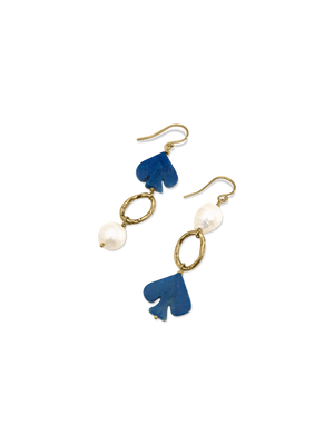 Gold Lapis & Pearl Earrings
