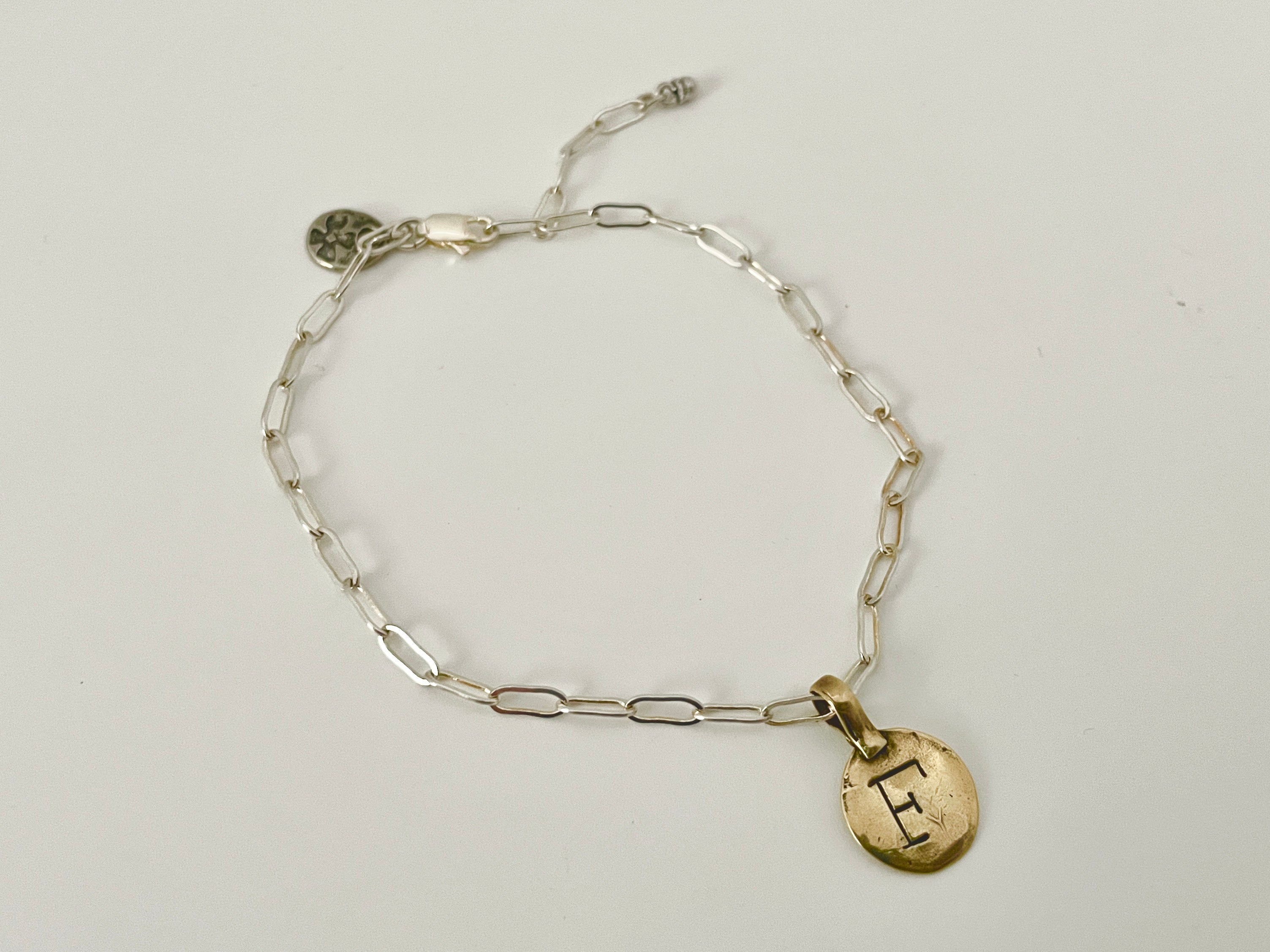 Tiny Bronze Initial Coin Bracelet