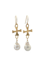 Golden Cross Pearl Earrings