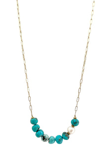 Turquoise and Pearl Gold Necklace