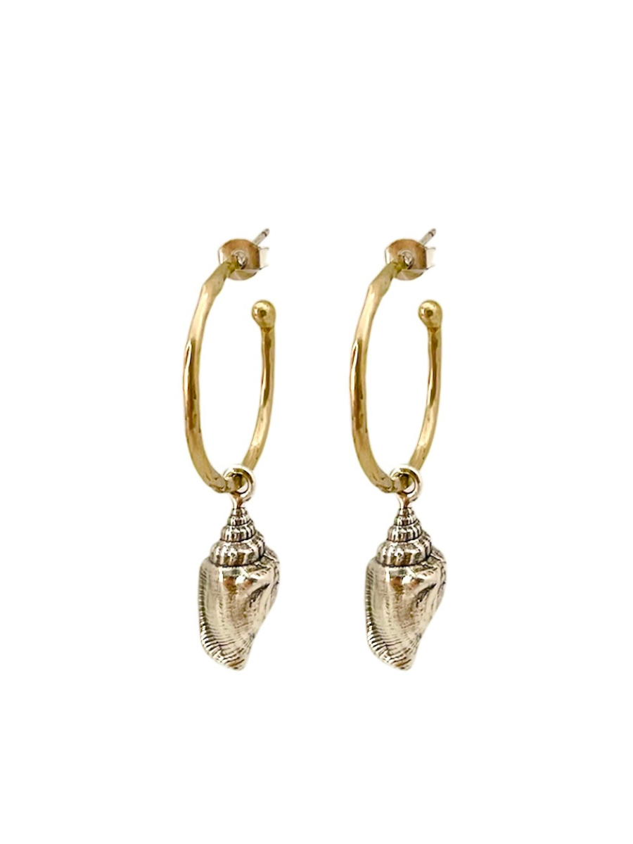 Handcast Bronze & Sterling Shell Hoops