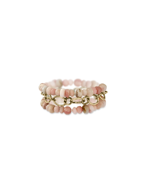 Hand Knotted Pink Opal Necklace & Wrap Bracelet