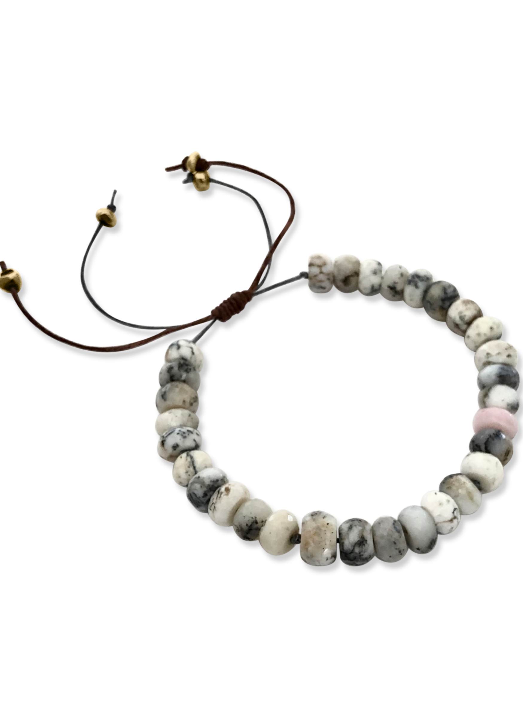 Hand Knotted Dendrite and Pink Opal Bracelet