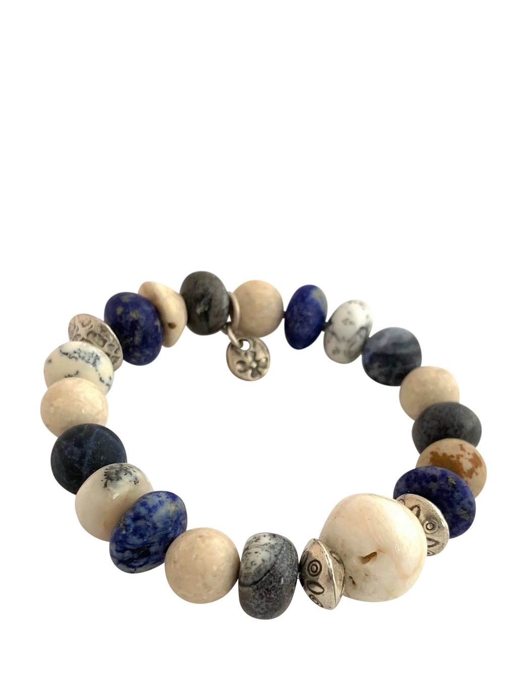 Chunky Lapis and Shell Bracelet