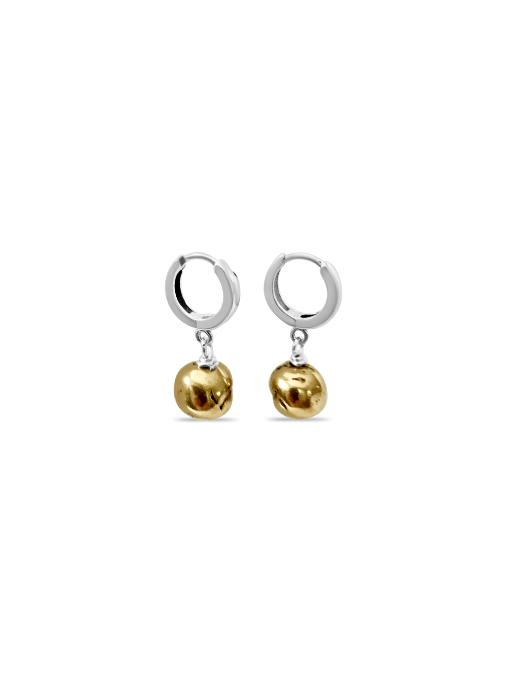 Bronze & Sterling Pebble Huggie Earrings
