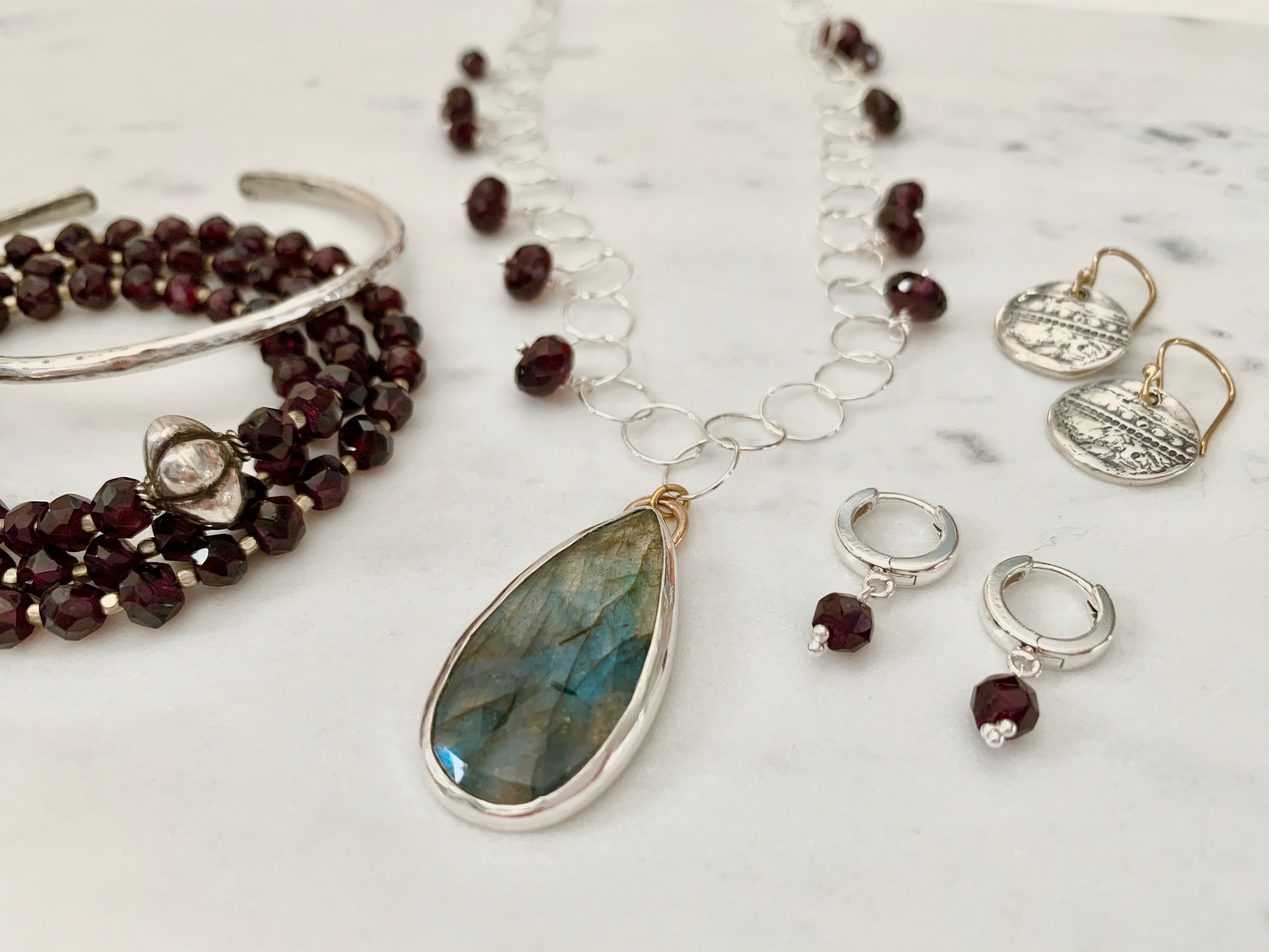 Garnet and Sterling Necklace & Bracelet
